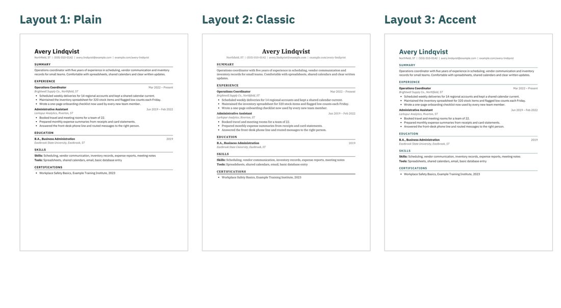 Preview of Resume & Cover Letter Template Set (Word) (fictional example data)
