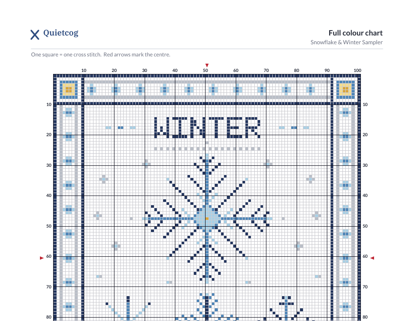 Cropped colour chart page from the Snowflake & Winter Sampler pattern PDF.