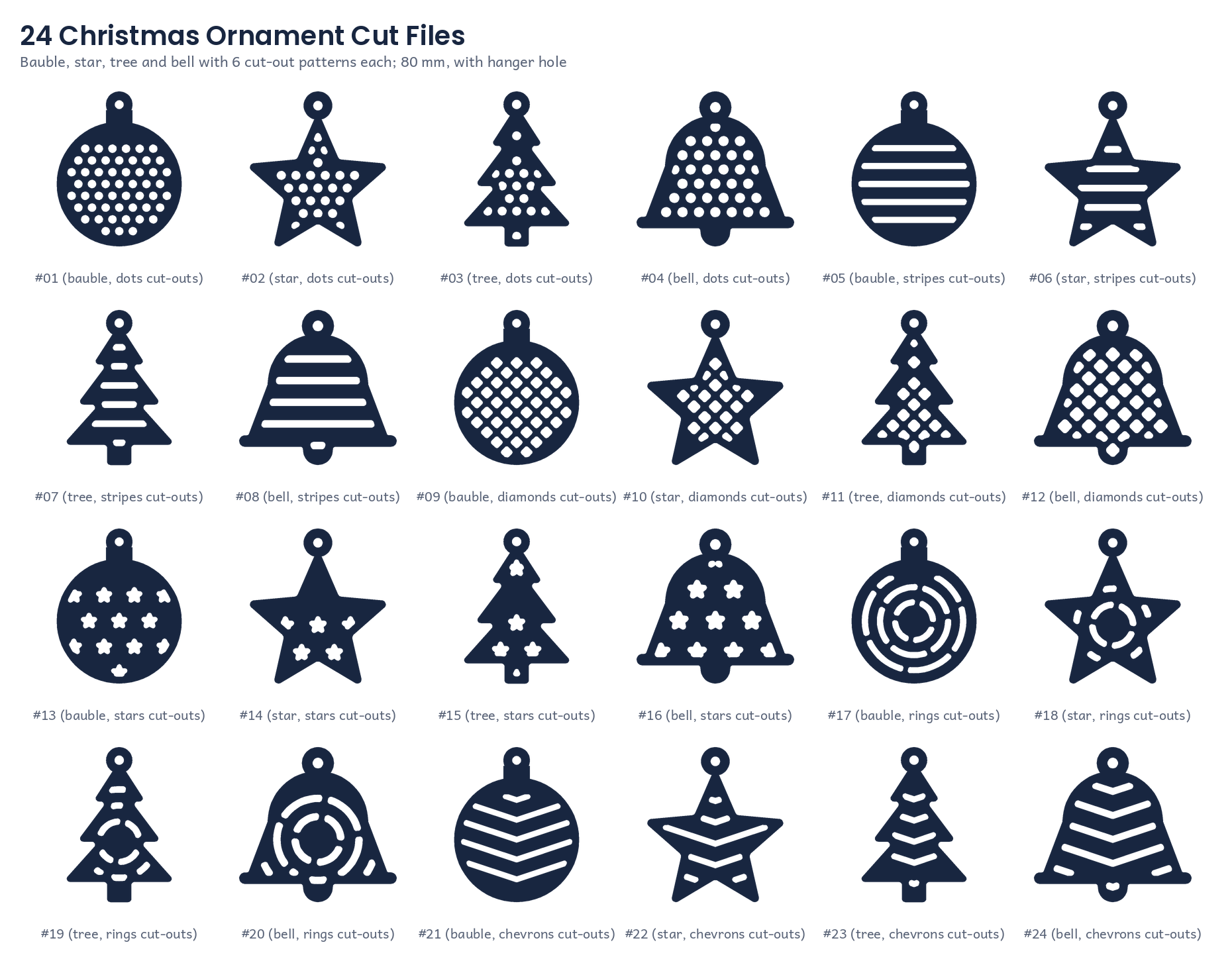 A sheet from the 24 Christmas Ornament Cut Files.