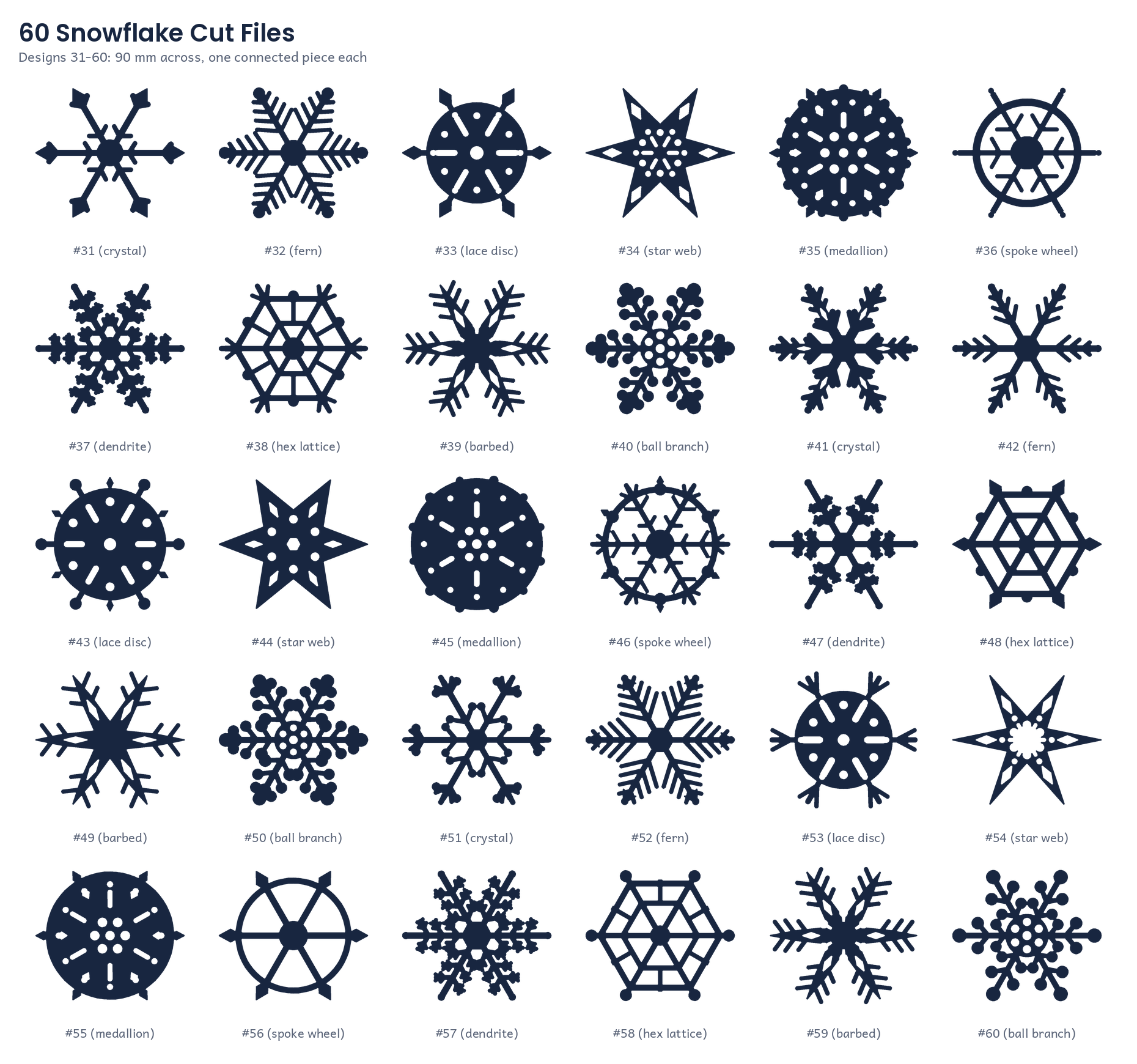 Another view of the 60 Snowflake Cut Files.