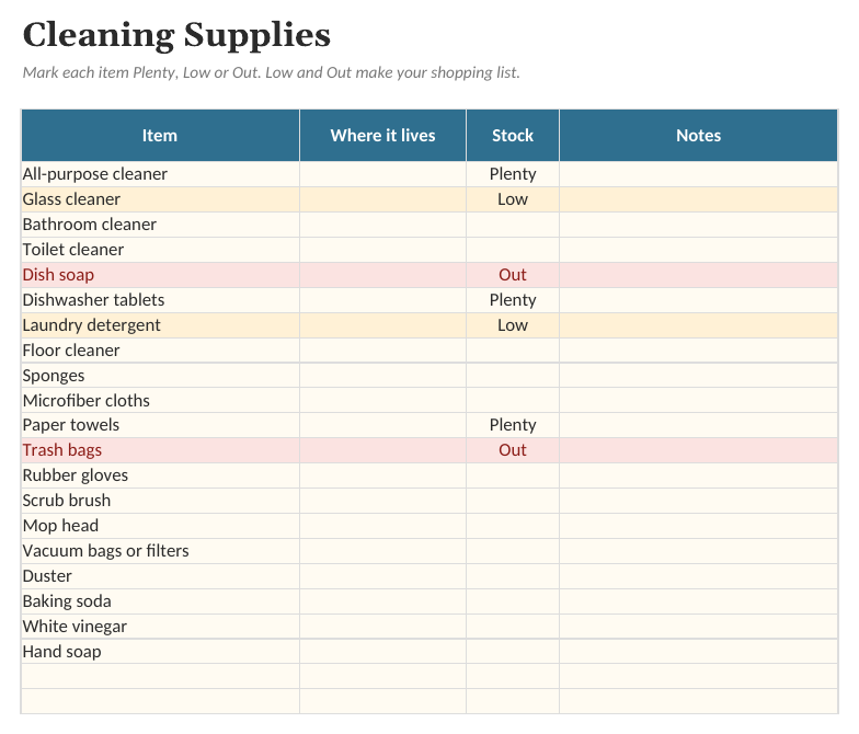 The Home Cleaning Schedule: Supplies