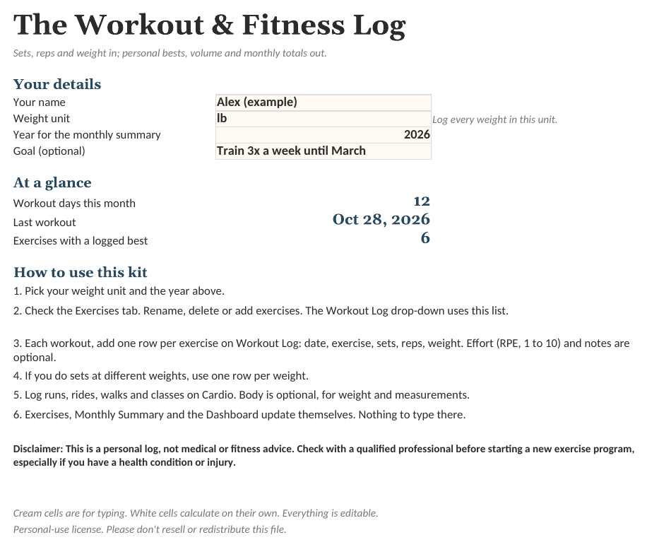 The Workout & Fitness Log: Start Here