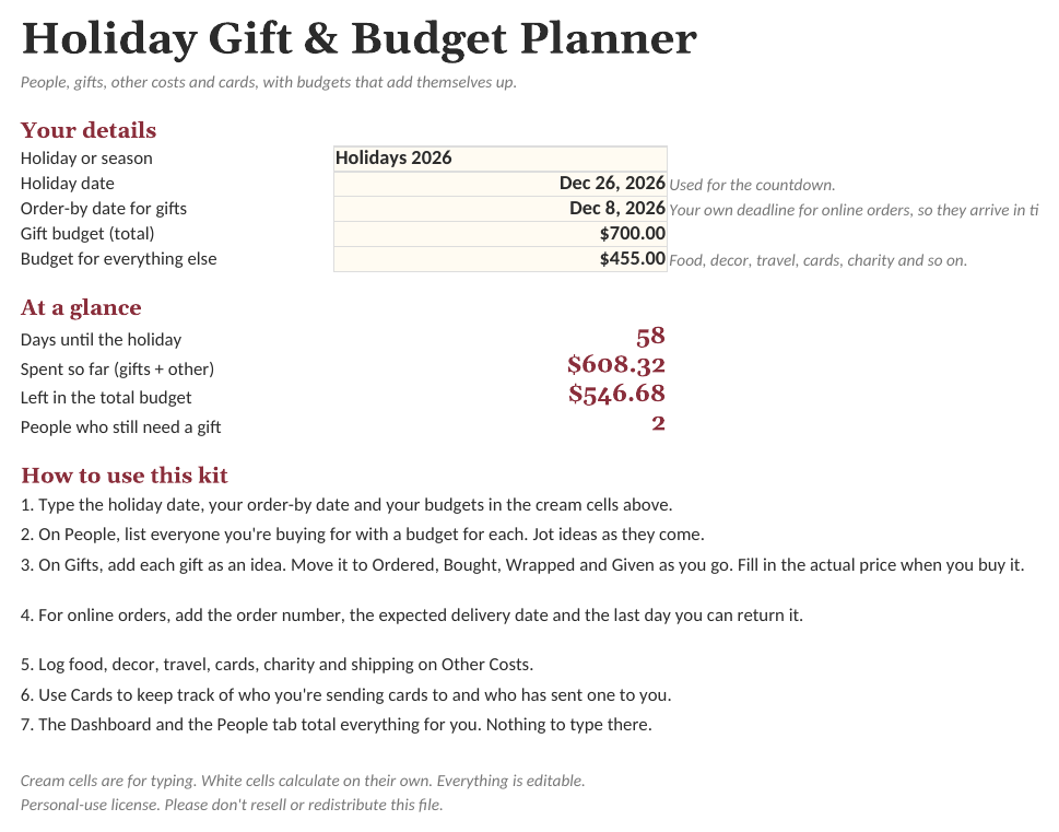 Holiday Gift & Budget Planner: Start Here