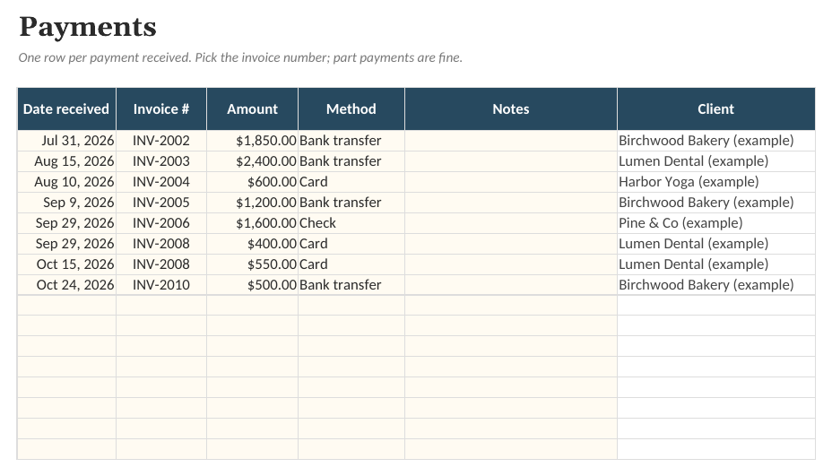 The Freelancer Invoice & Payment Tracker: Payments