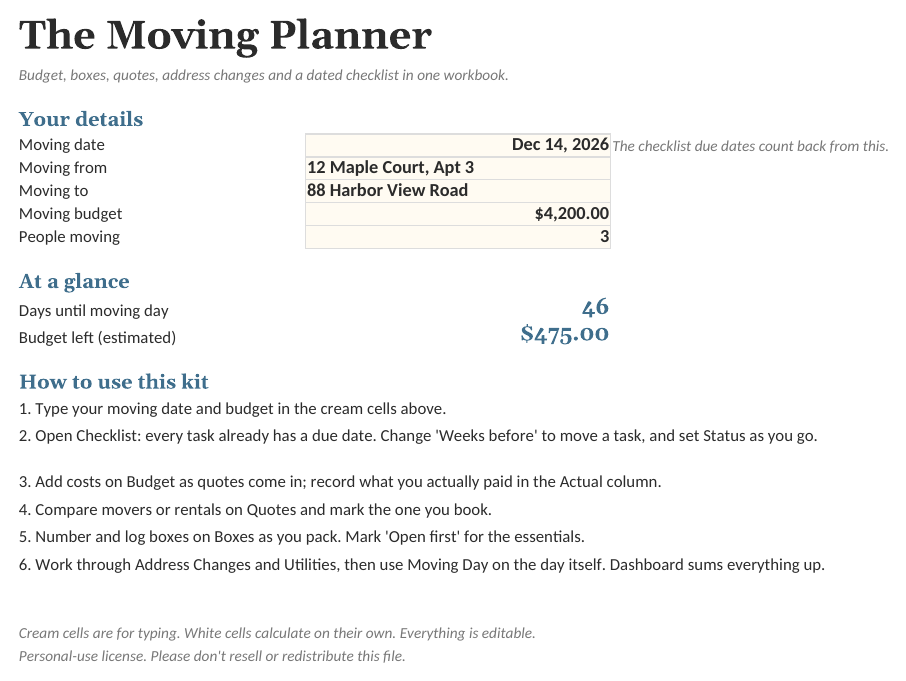 The Moving Planner: Start Here