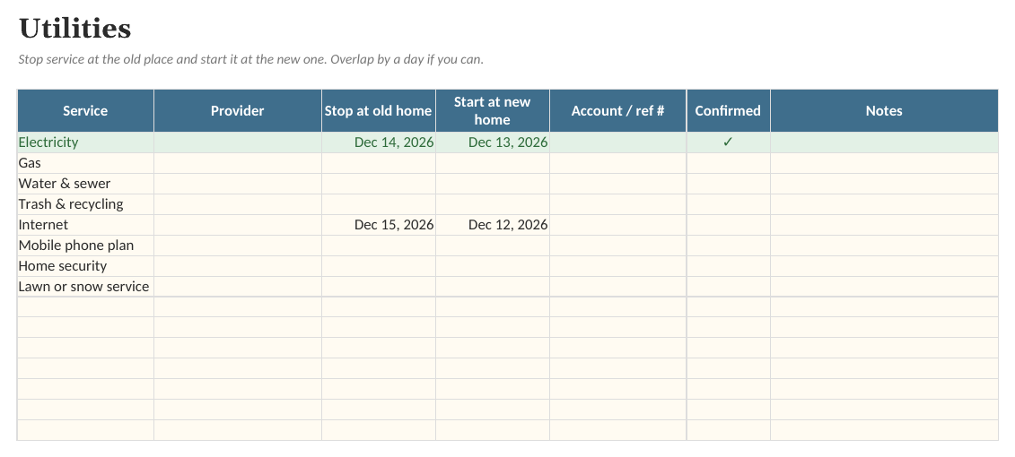 The Moving Planner: Utilities