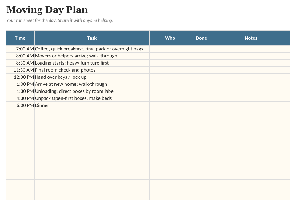 The Moving Planner: Moving Day