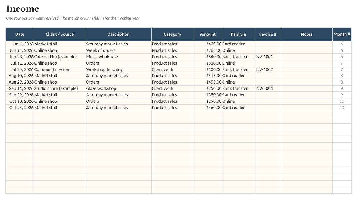 The Side-Business Income & Expense Tracker: Income