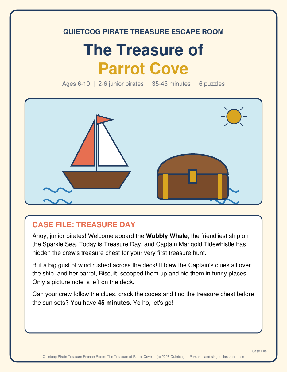 Cover of the Pirate Treasure Escape Room kit.