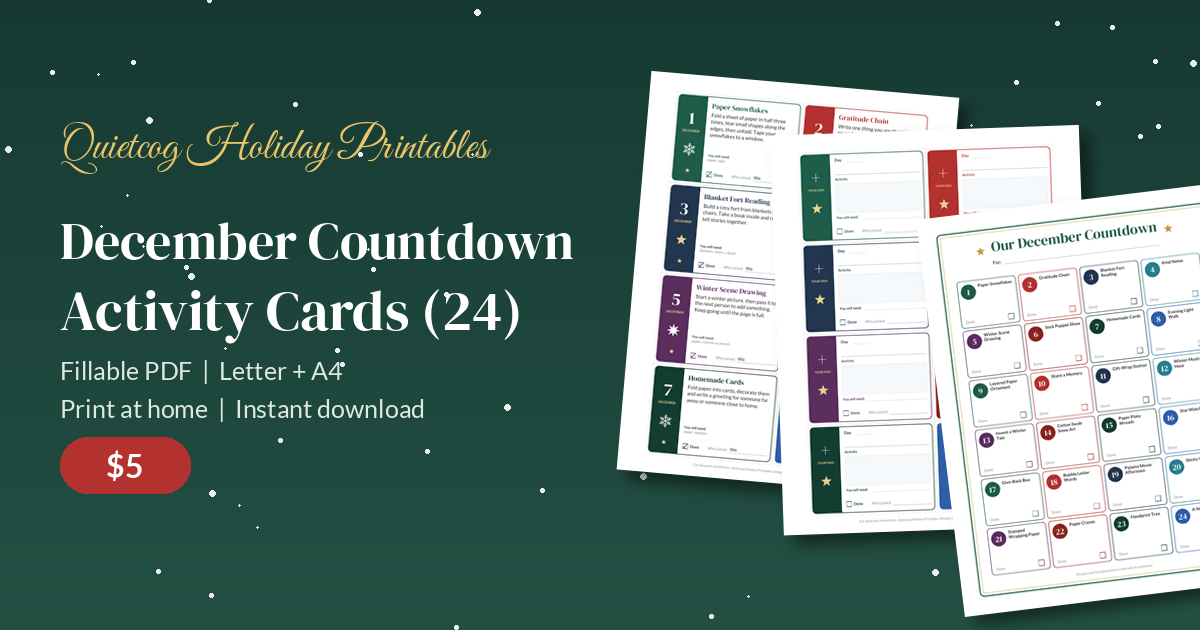 December Countdown Activity Cards: overview.