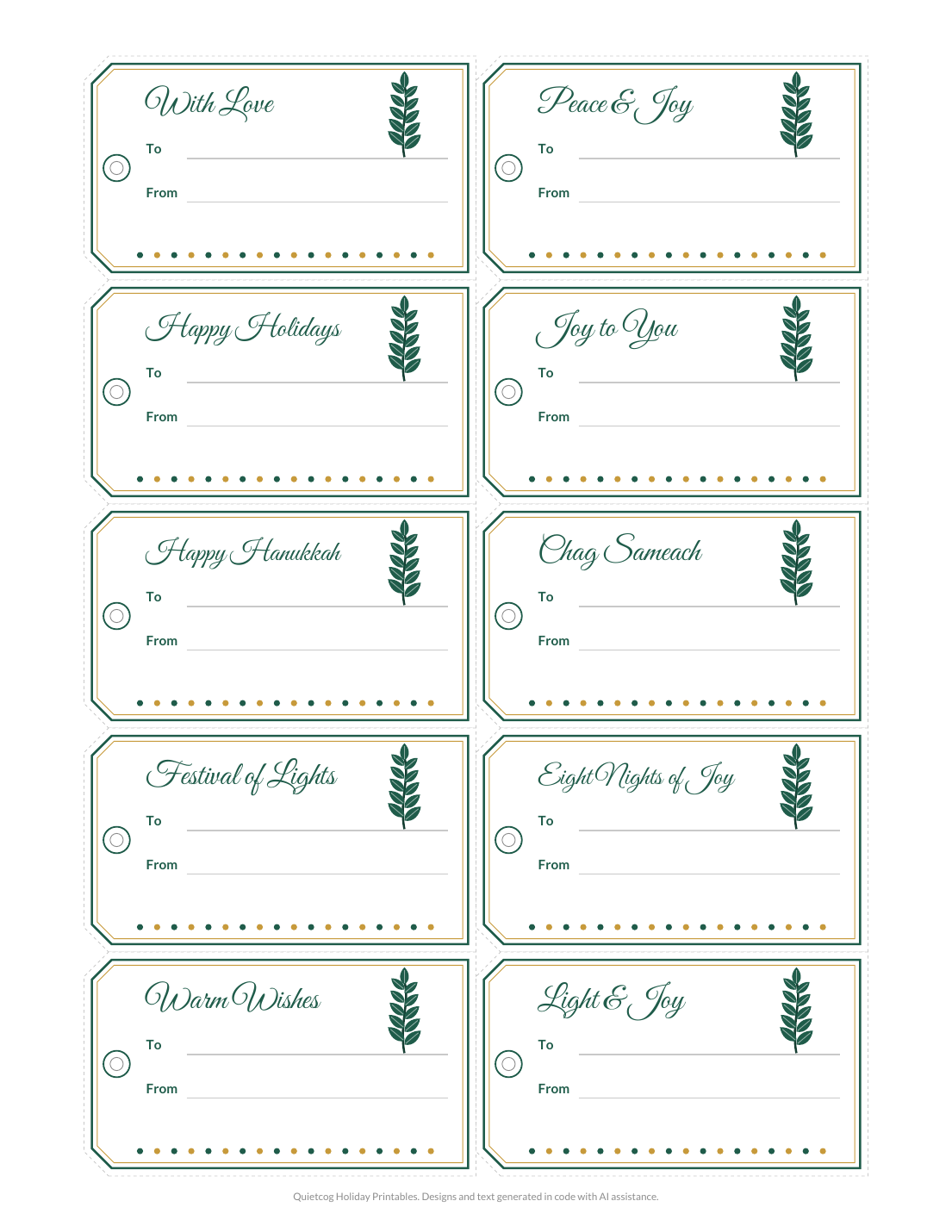 Another page from the Hanukkah Gift Tags.
