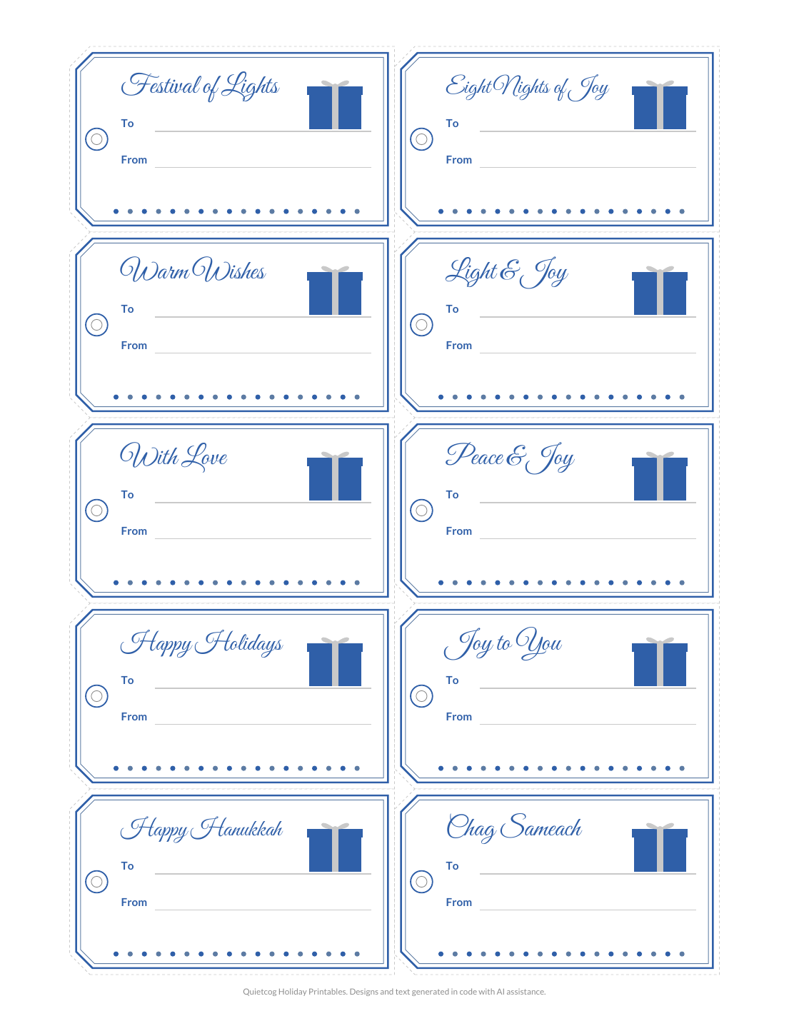A close look at the Hanukkah Gift Tags.