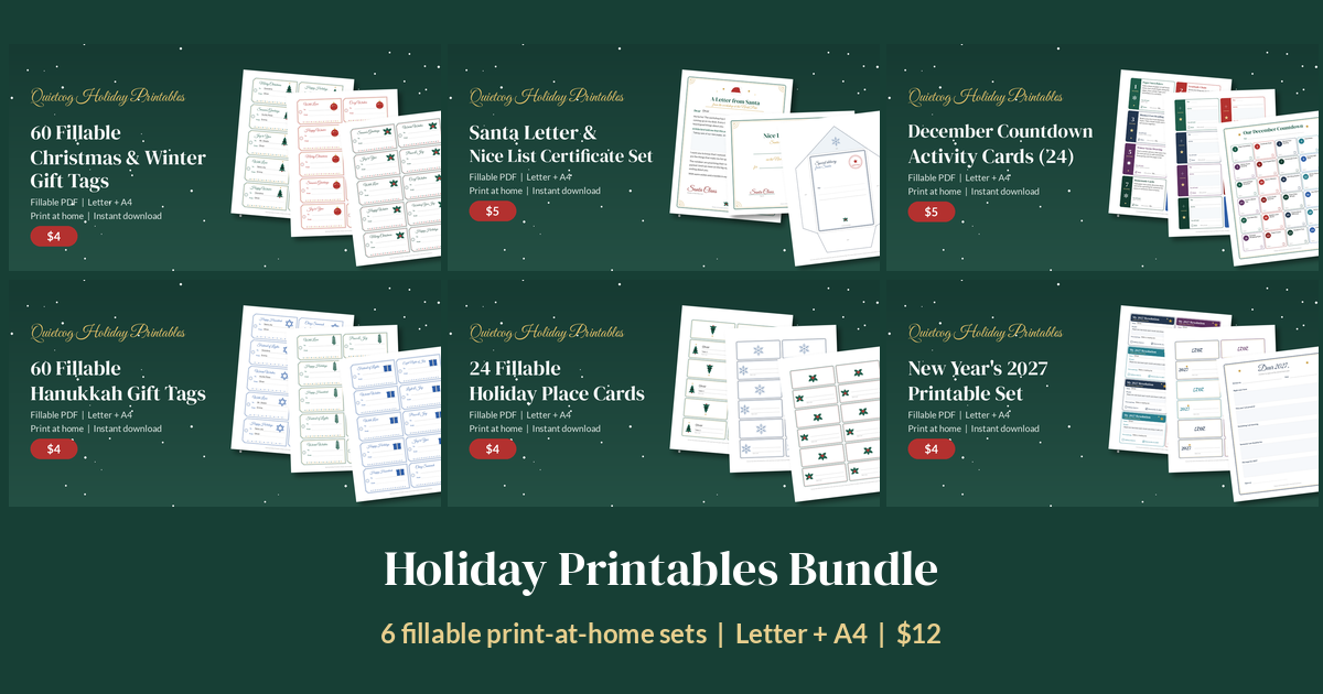 Holiday Printables Bundle: overview.