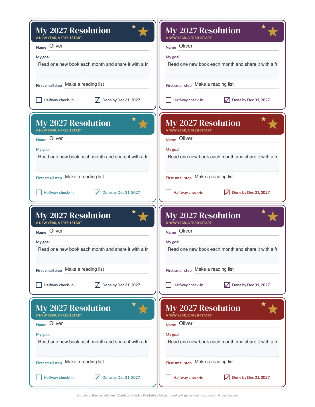 A page from the New Year's 2027 Printable Set.