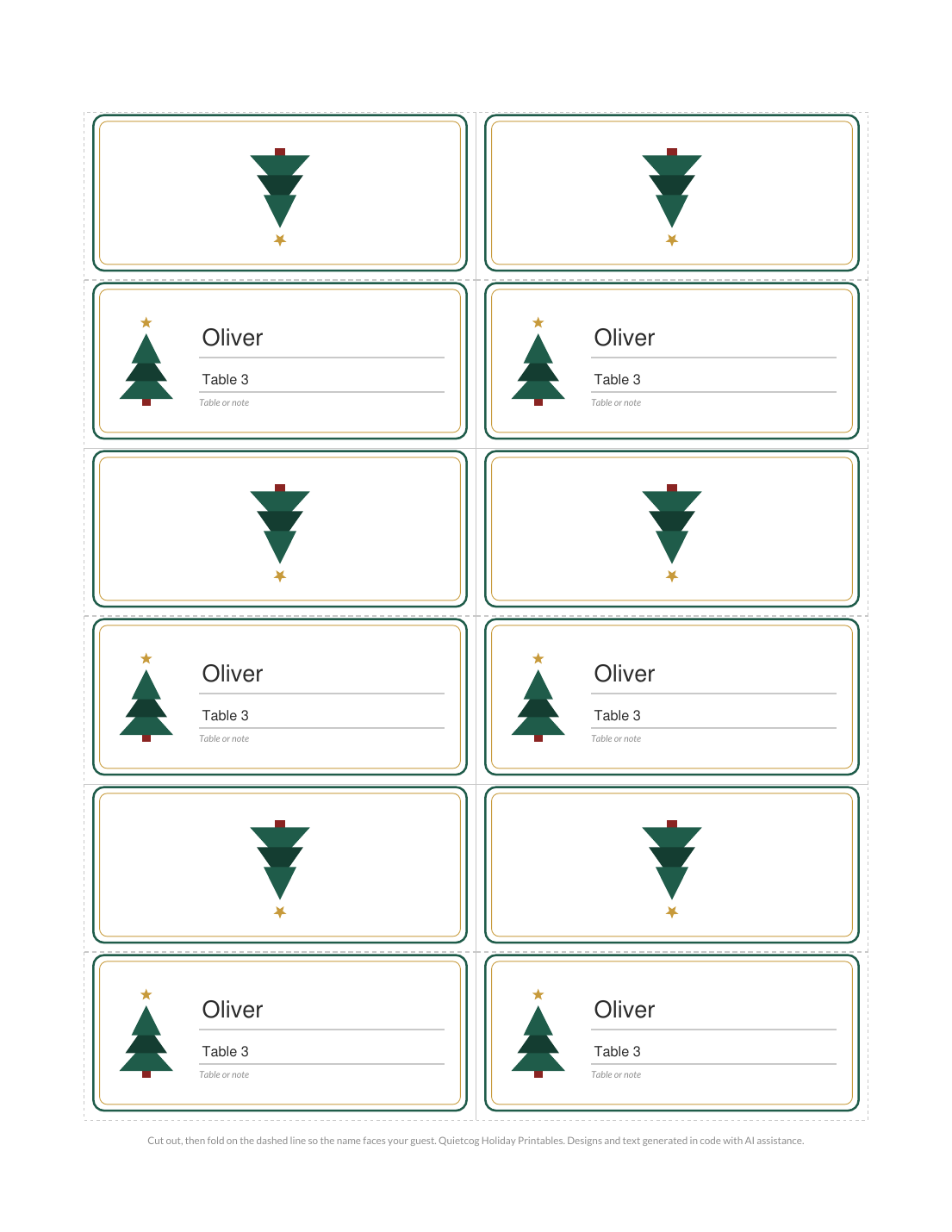 A page from the Holiday Place Cards.