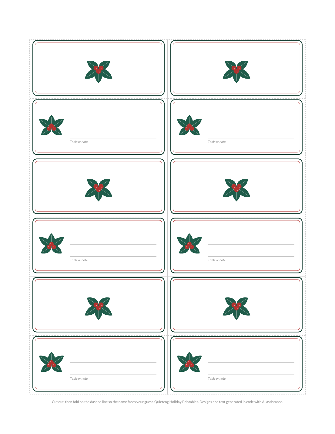 A close look at the Holiday Place Cards.