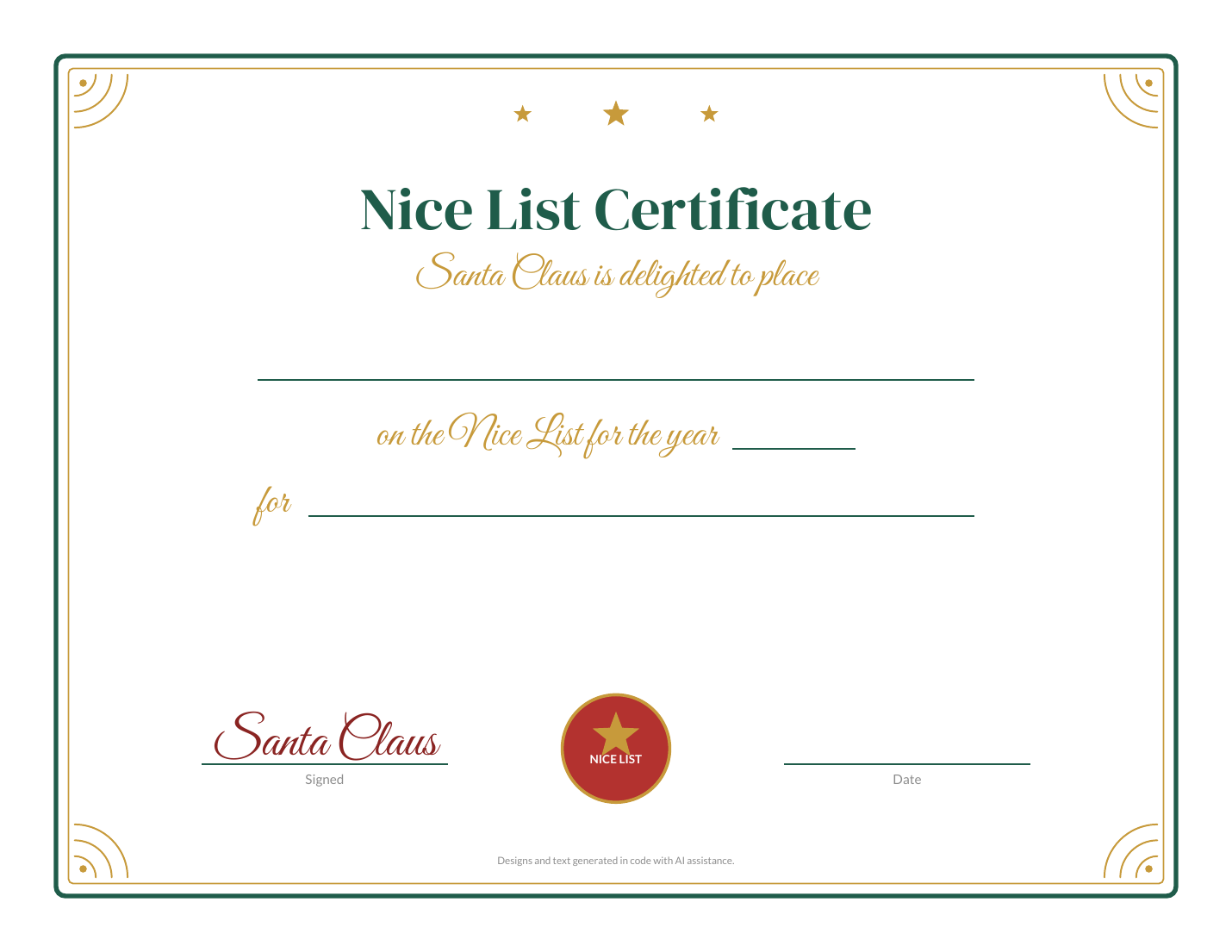 Another page from the Santa Letter & Nice List Certificate Set.