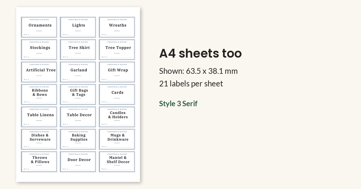 An A4 sheet of 63.5 x 38.1 mm labels.