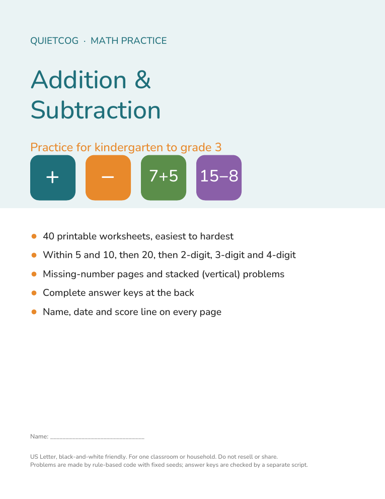 Cover of the Addition and Subtraction K-3 pack