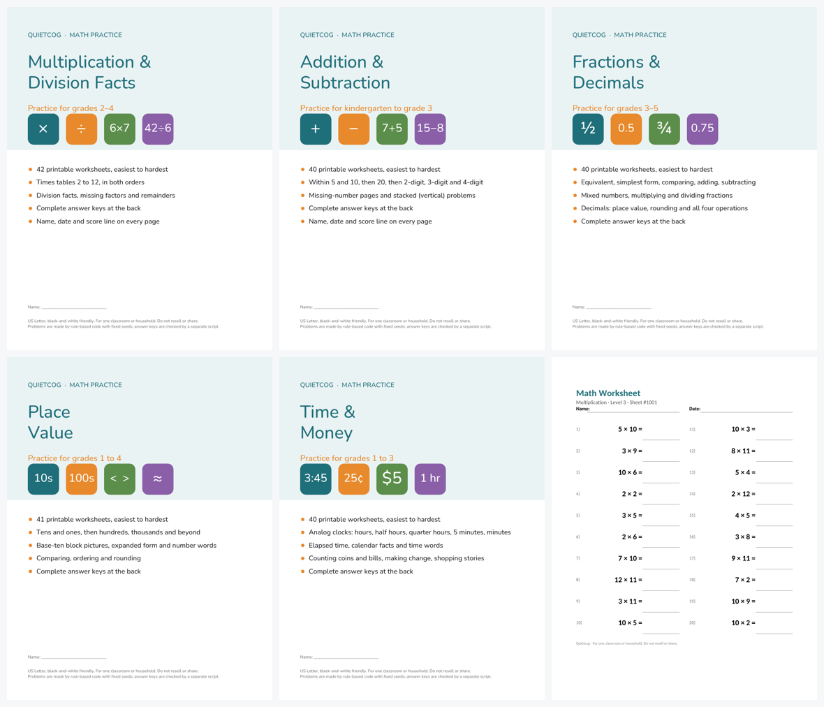 The five pack covers and the generator workbook worksheet