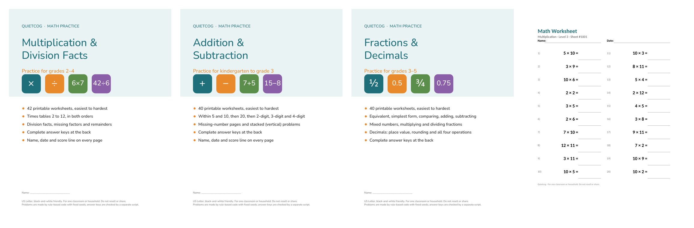 The three packs and the generator workbook worksheet