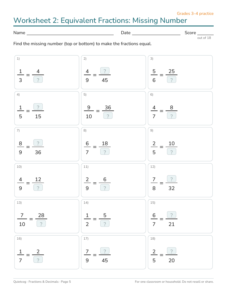 Sample fractions worksheet