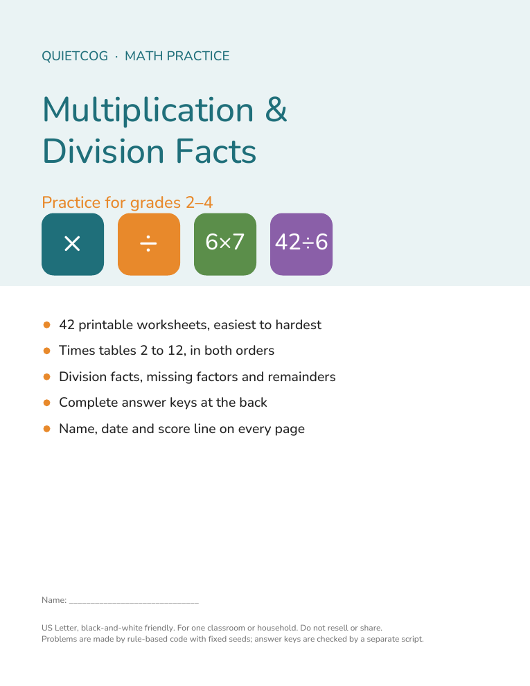 Cover of the Multiplication and Division Facts pack