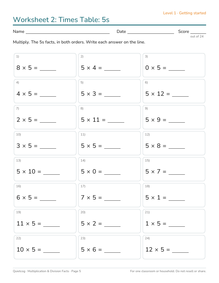 Sample multiplication worksheet