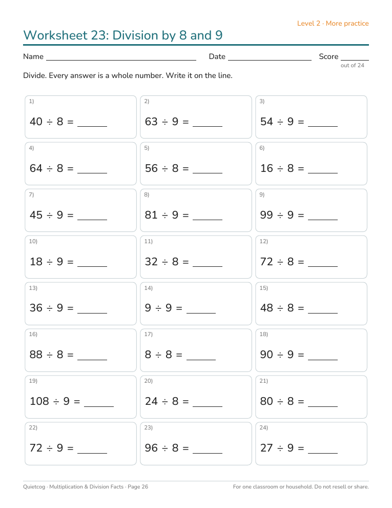 Sample division worksheet