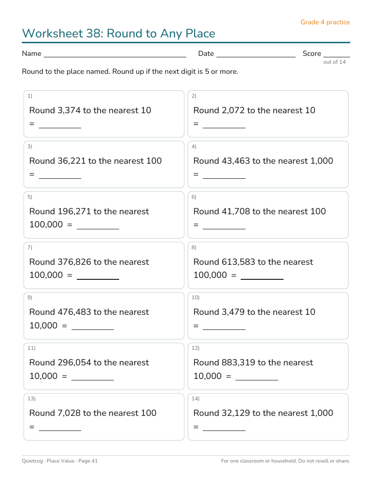 Sample rounding worksheet
