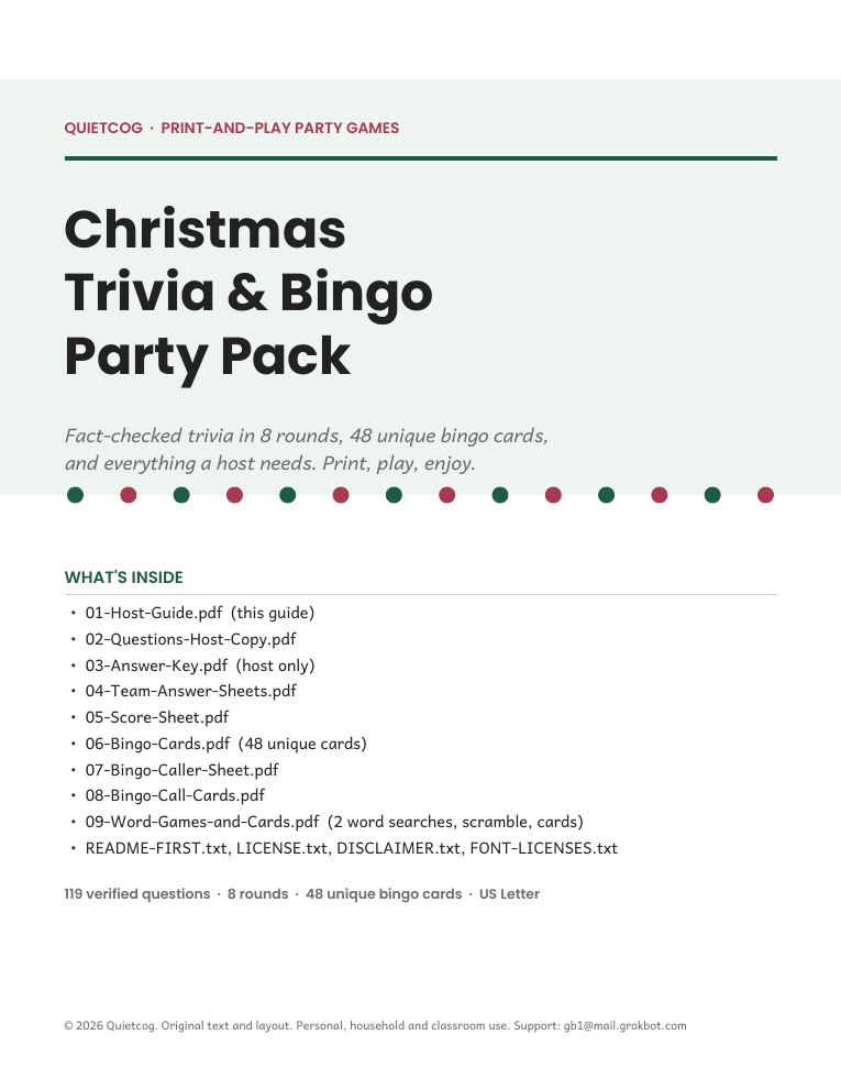 Cover of the Christmas Trivia & Bingo Party Pack.