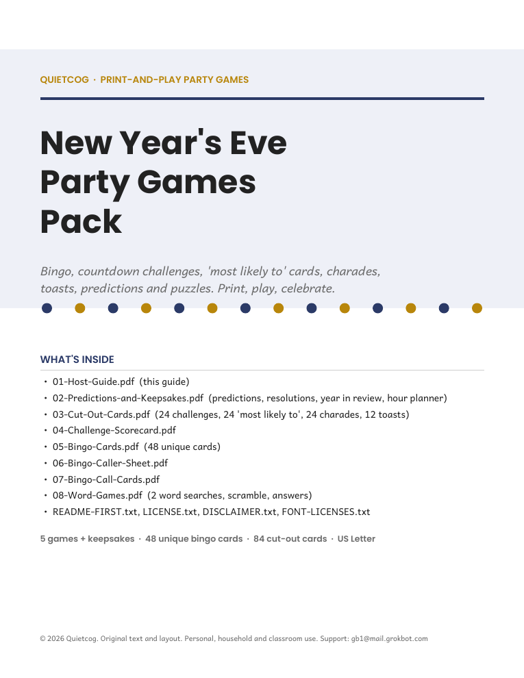 Cover of the New Year's Eve Party Games Pack.