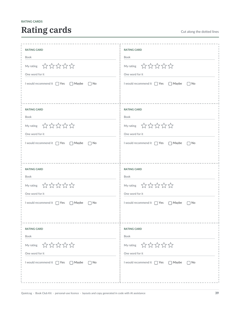 Cut-out rating cards.