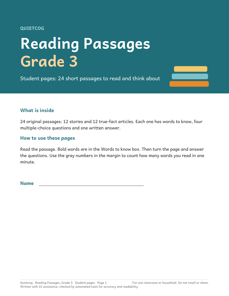 The cover of the Grade 3 student pages.