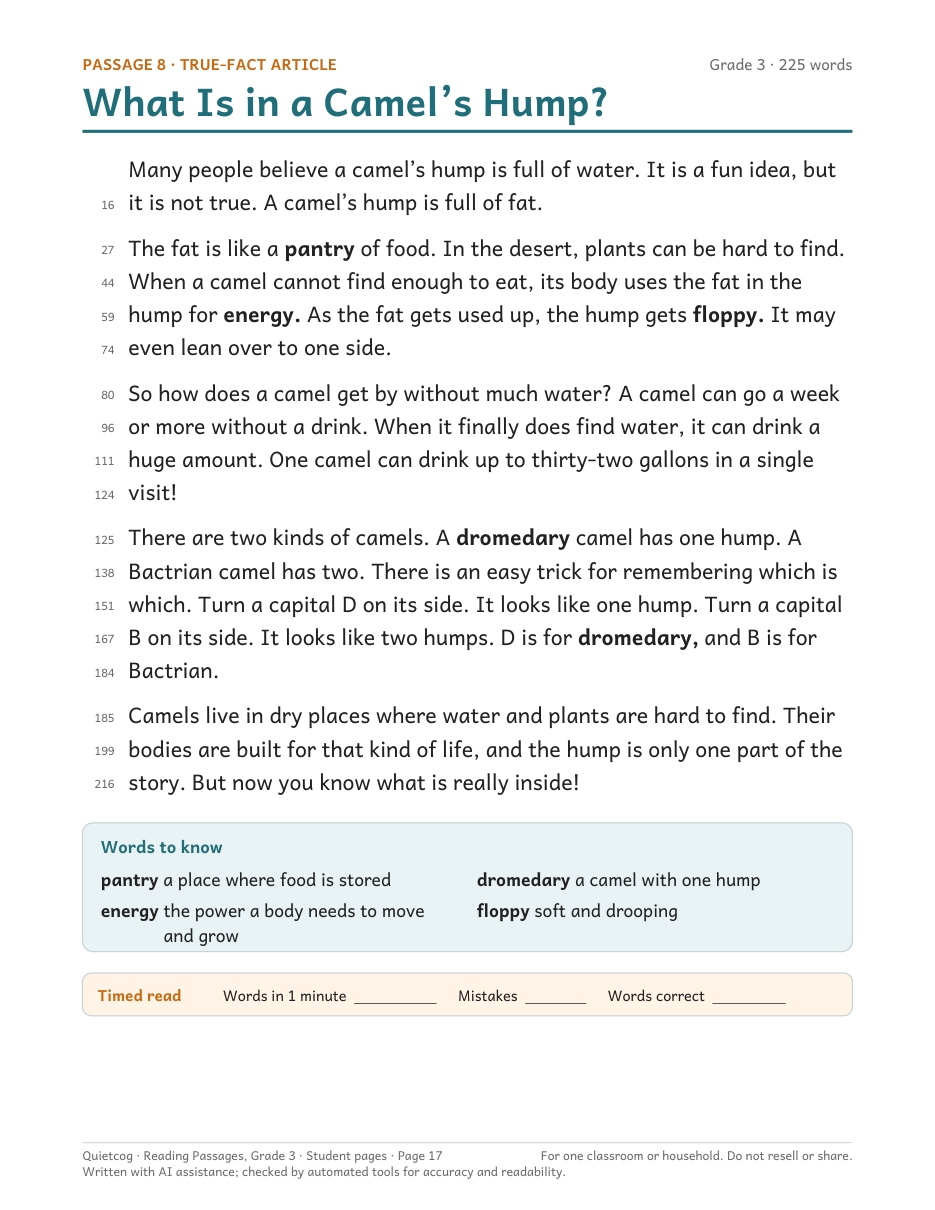 A true-fact article passage page.