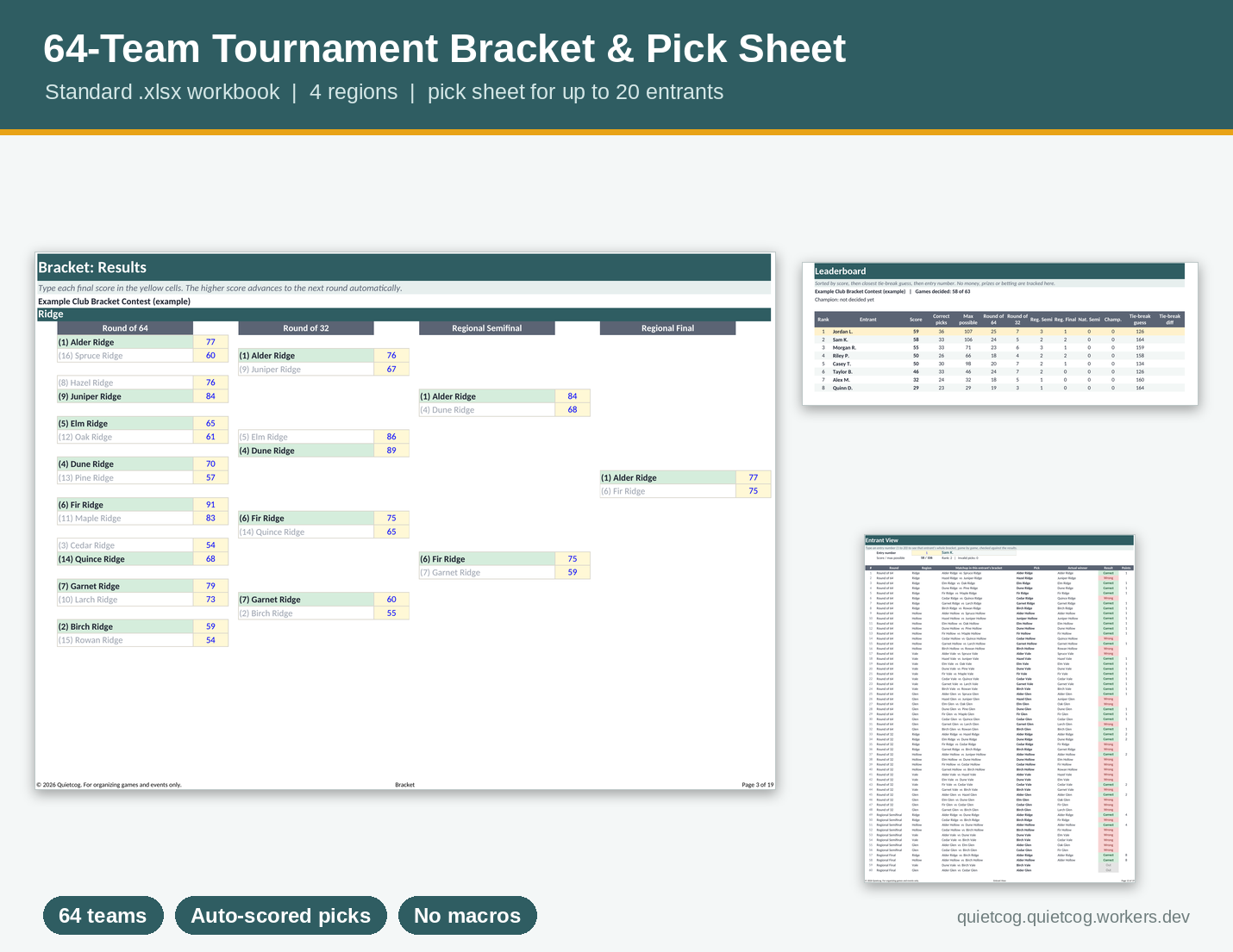 Preview of 64-Team Tournament Bracket & Pick Sheet