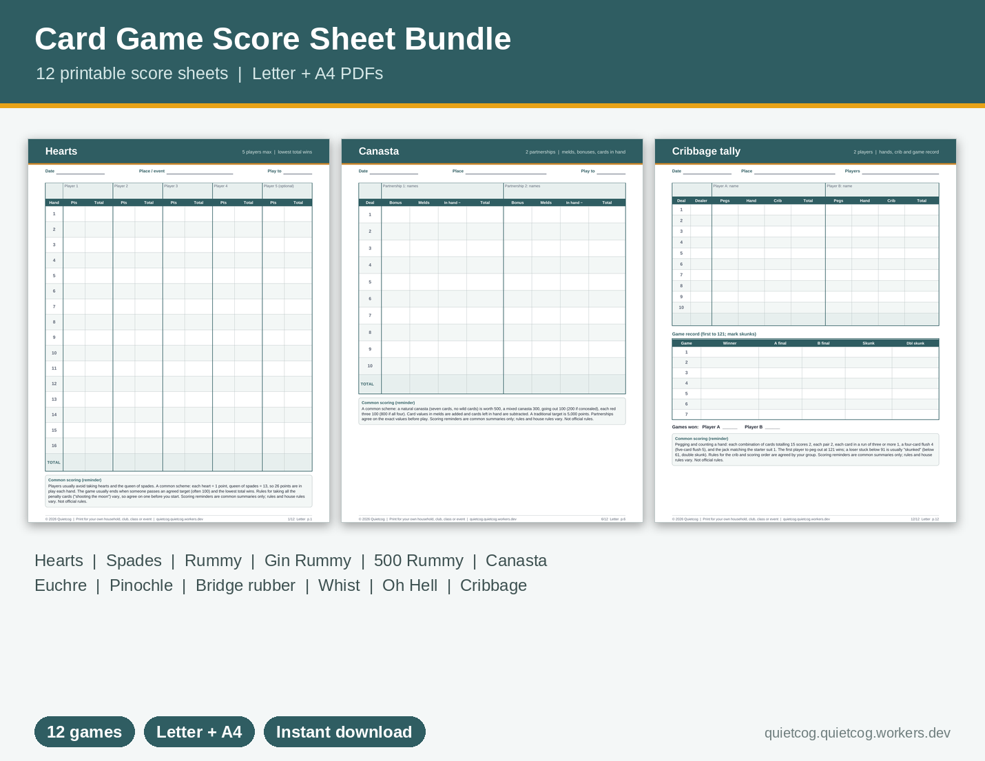 Preview of Card Game Score Sheet Bundle