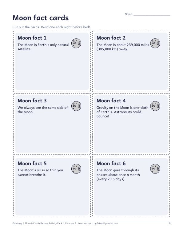 Preview page from Moon Phases & Constellations Activity Pack for Kids