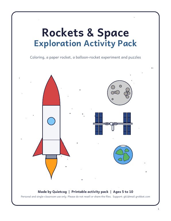 Preview page from Rockets & Space Exploration Activity Pack for Kids