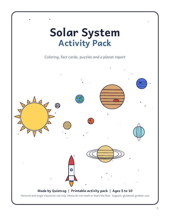 Preview page from Solar System Activity Pack for Kids