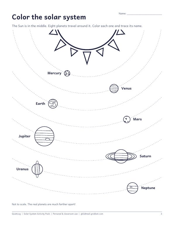Preview page from Solar System Activity Pack for Kids